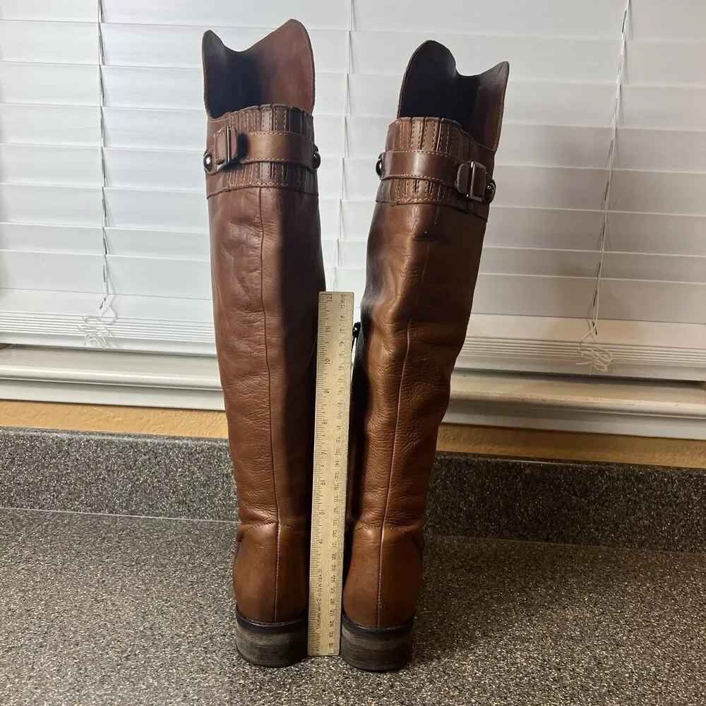 Seychelles Women’s Leather Over the Knee Boots Brown Size 7 with Toe Plates Zip